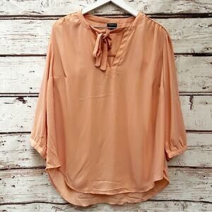 TORRID Peach Neck Tie Button Sleeve Georgette Blouse Sz 1